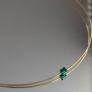 Minimalist Gold Plated Sterling Silver Choker with Green Swarovski Crystal